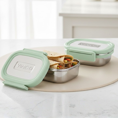 Vinod Stainless Steel Meal Carrier (Green) – Small – Set of Two