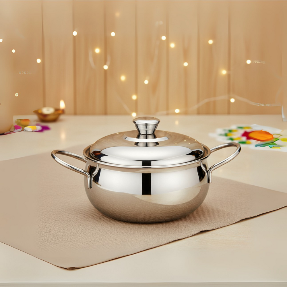 Vinod Stainless Steel Milano Plain Serving Casserole With Steel Lid & Side Handle 1630 ml, 18 cm