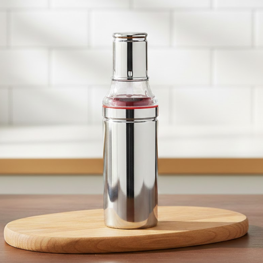 Vinod Stainless Steel Oil Pot with Anti-Drip Spout, front view