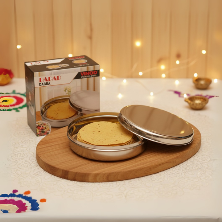 Vinod Stainless Steel Papad / Khakhra Dabba, Diameter 9.5 Inch, No.14