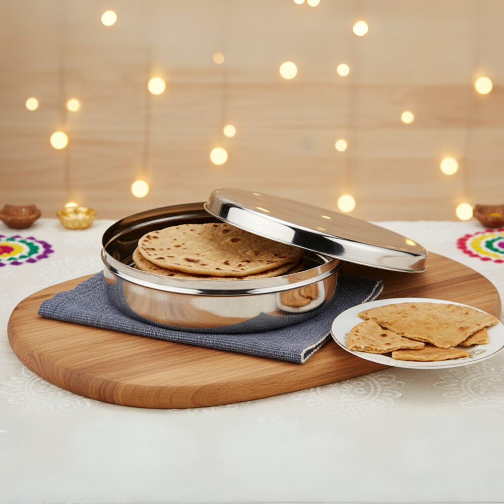 Vinod Stainless Steel Papad / Khakhra Dabba, Diameter 9.5 Inch, No.14