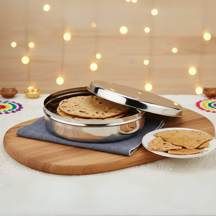 Vinod Stainless Steel Papad / Khakhra Dabba, Diameter 9.5 Inch, No.14