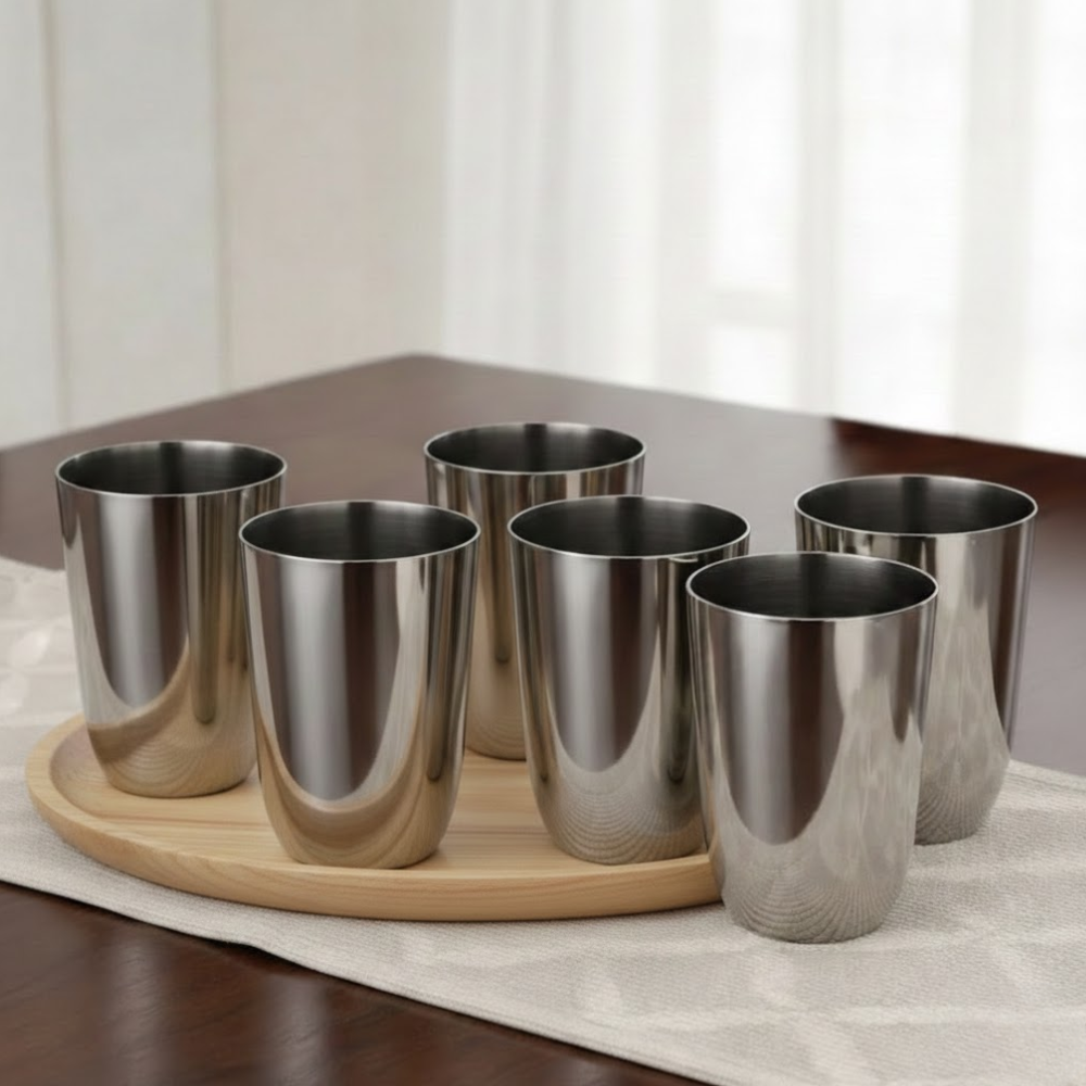 Vinod Stainless Steel Passion Glass – Six Glasses in one Box (300 ml)
