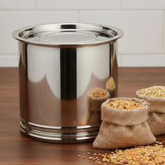VINOD Stainless Steel Pawali 12.5 Litre with Highest Grade Steel, Rust Free, Easy to Clean, Easy Storage of Pulses & Grains, (No 12)