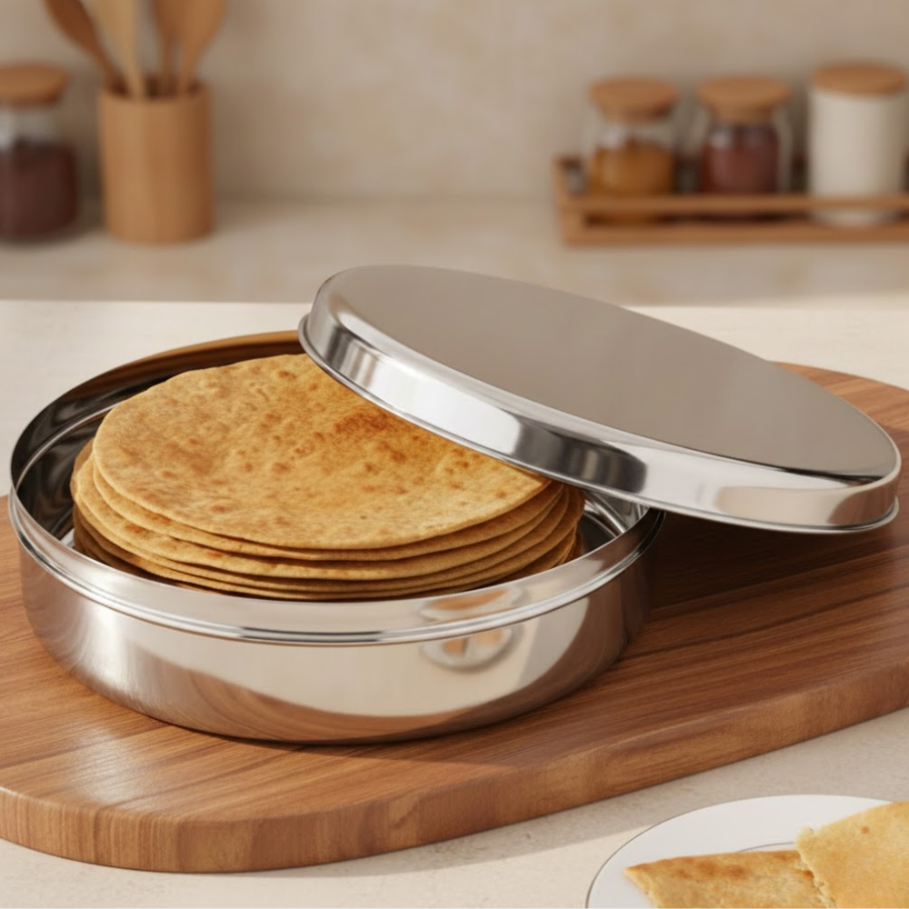 Vinod Stainless Steel Papad Dabba, front view