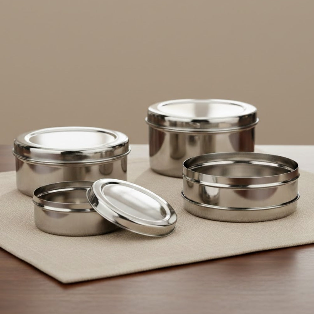 Vinod Stainless Steel Puri Dabba Set of 4, front view
