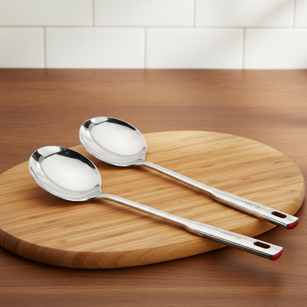Vinod Queen Kabdir stainless steel serving spoon set of 2, 37 cm, long handle, full set group shot