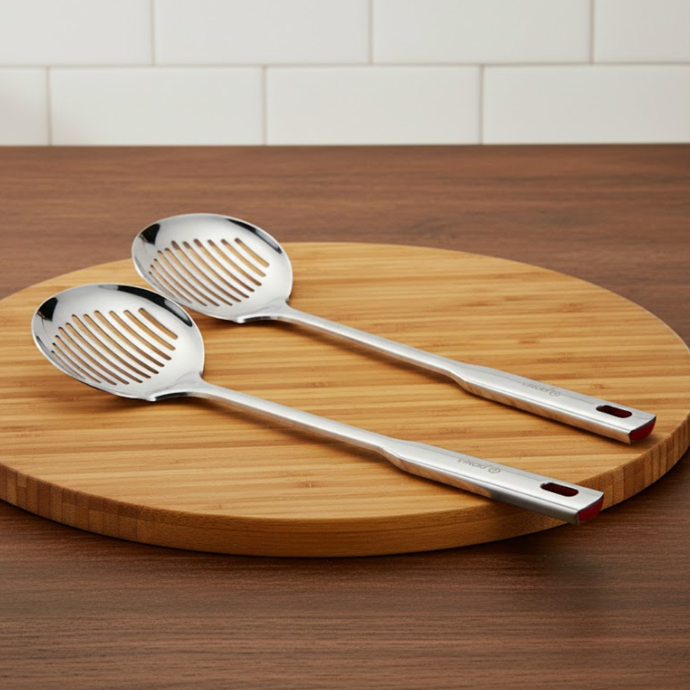 Vinod Stainless Steel Queens Skimmer Slotted Spoon Set of 2, front view