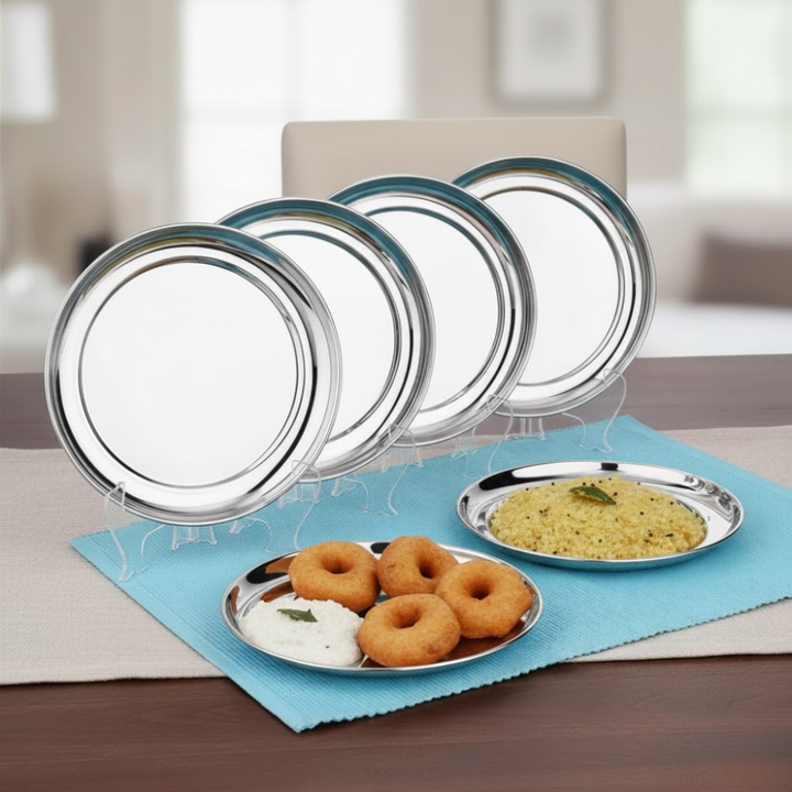 Vinod Stainless Steel Rajbhog Dish – Salad Plate, Snack Plate, Set of 6 pieces, Diameter 18 cm