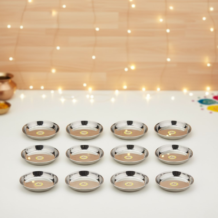 Vinod Stainless Steel Halwa Plate Set of 12 Pieces, Diameter 11.2 cm