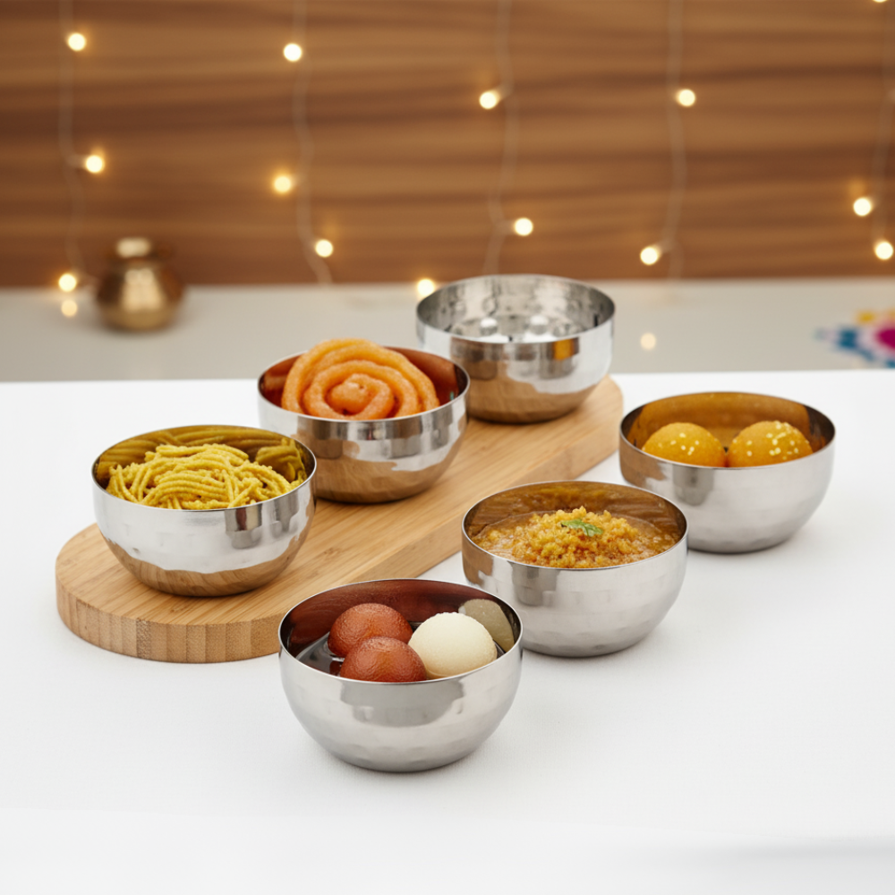 Vinod Stainless Steel Royal Hammered Bowl, Set of 6 Piece, Capacity 250 ml, No.5.5