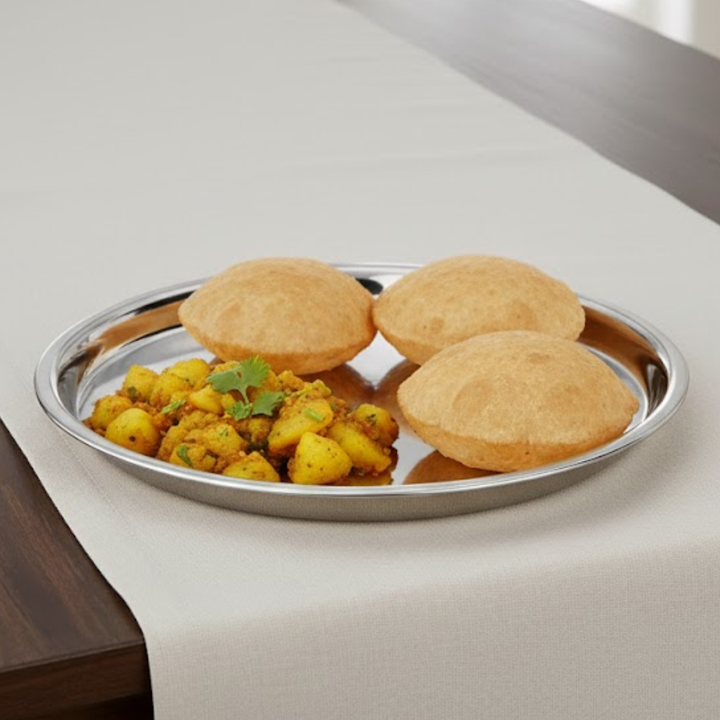 VINOD Stainless Steel Royal Hammered Khumcha Thali Set of 2 - 27.5, Lunch Plate, Dinner Plate, High-Grade Stainless Steel, Rust Free