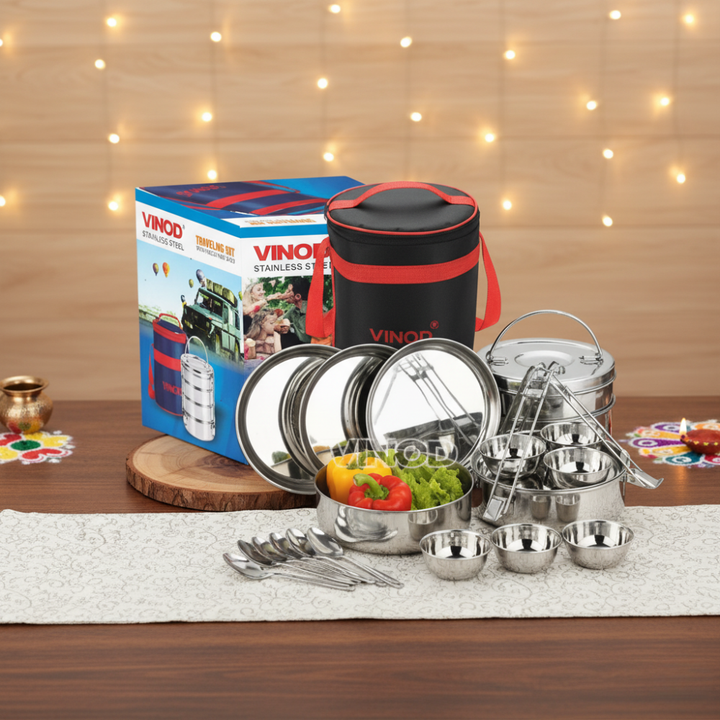 Vinod Stainless Steel Travelling Set – 12 X 4 – 25 Pcs