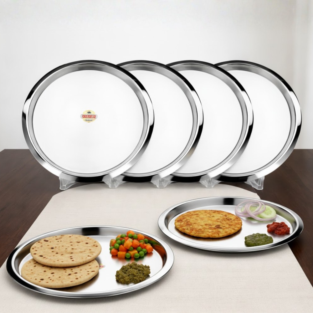Vinod Stainless Steel New Tat / Dinner Plate Set of 6, front view