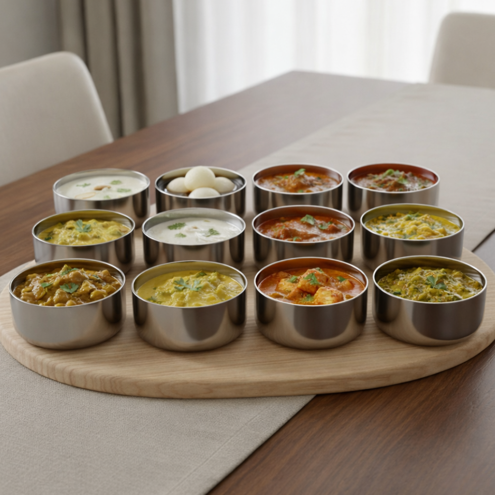 Vinod Stainless Steel Vati / Katori Set of 12 Pieces, front view