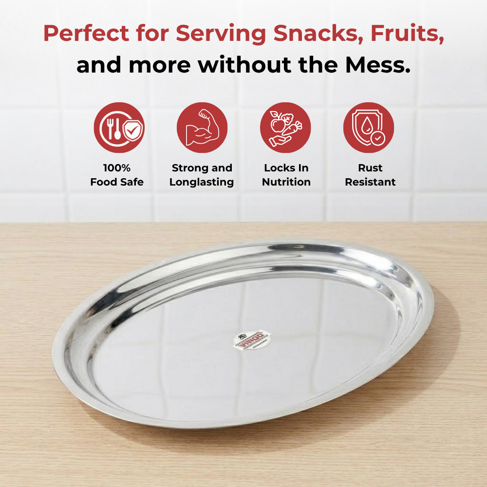 Vinod Stainless Steel Oval Rice Tray, top view