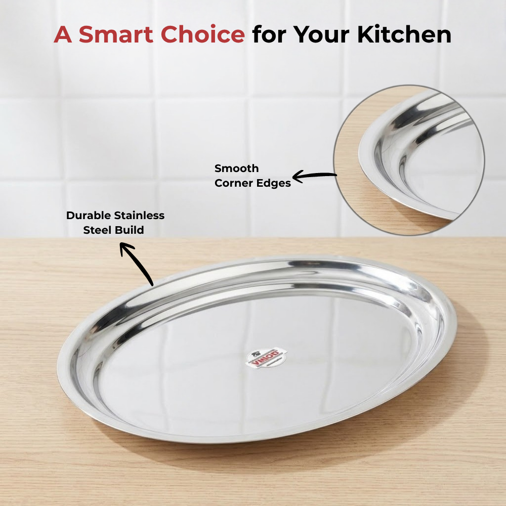 Vinod Stainless Steel Oval Rice Tray, in-use view
