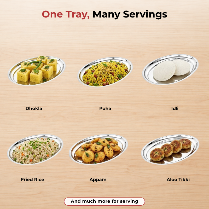 VINOD Stainless Steel Oval Rice Tray with Highest Grade Stainless Steel, Mirror Finish, Rust Free, Tough & Durable, Easy to Clean