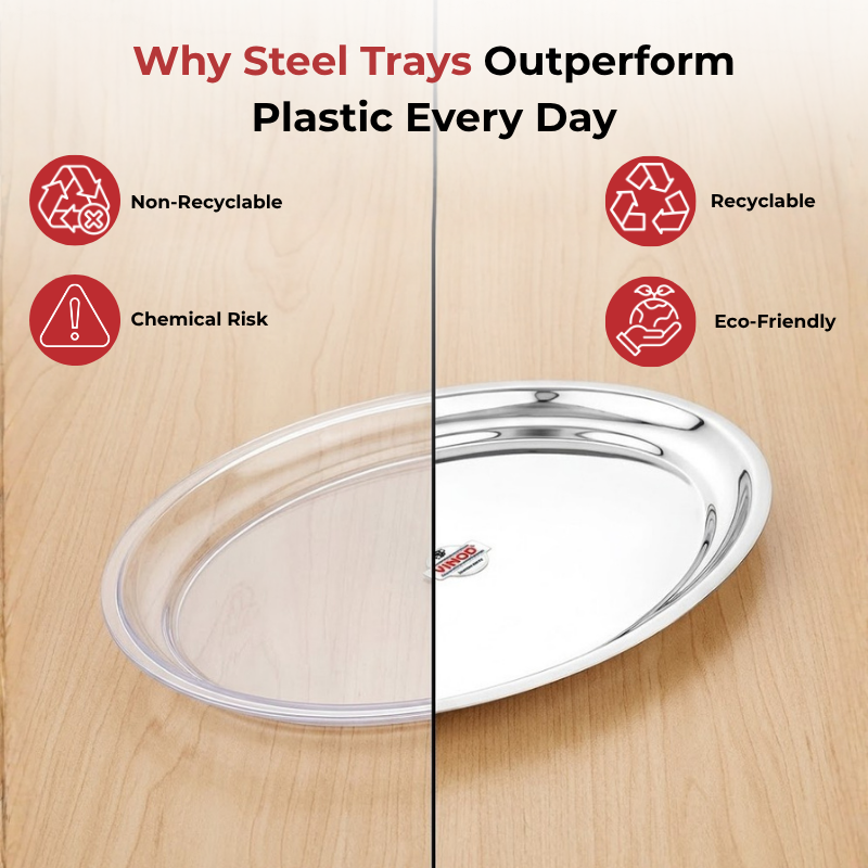 VINOD Stainless Steel Oval Rice Tray with Highest Grade Stainless Steel, Mirror Finish, Rust Free, Tough & Durable, Easy to Clean