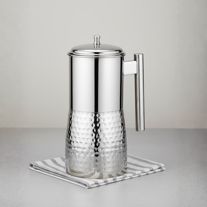 VINOD Stainless Steel Hammered Magnum Water Pitcher / Jug with Cover - 1700 ml, Premium Stainless Steel, Tough & Durable, Dishwasher safe