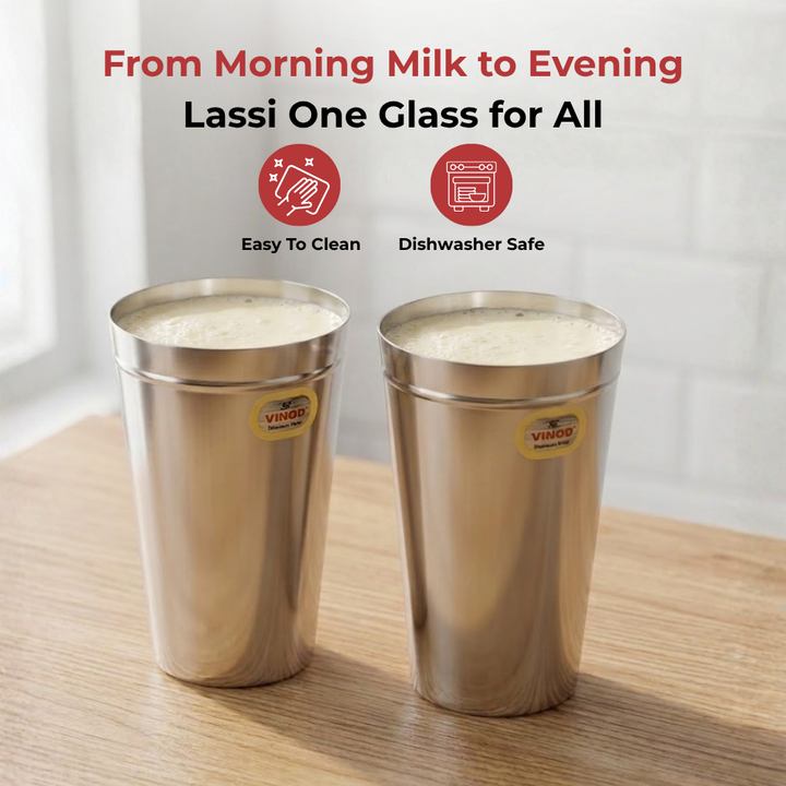 VINOD Stainless Steel Jumbo Lassi Glass Set of 2 - 650 ml with Food-Grade Stainless Steel, Mirror Finish, Rust Free, Dishwasher Safe