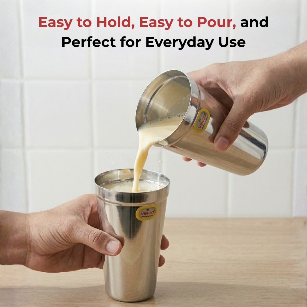 VINOD Stainless Steel Jumbo Lassi Glass Set of 2 - 650 ml with Food-Grade Stainless Steel, Mirror Finish, Rust Free, Dishwasher Safe