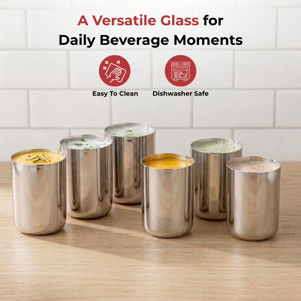 Vinod Stainless Steel Juicee Glass Set of 6, top view
