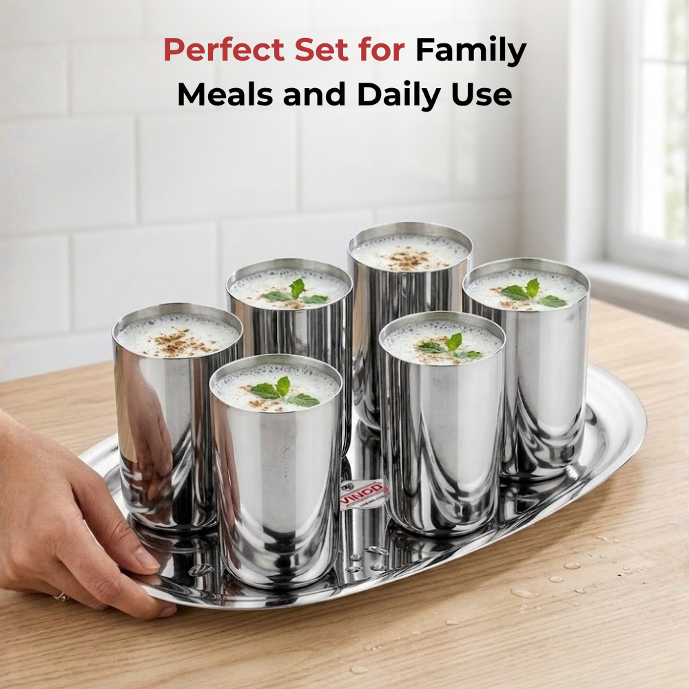 Vinod Stainless Steel Juicee Glass Set of 6, close-up detail