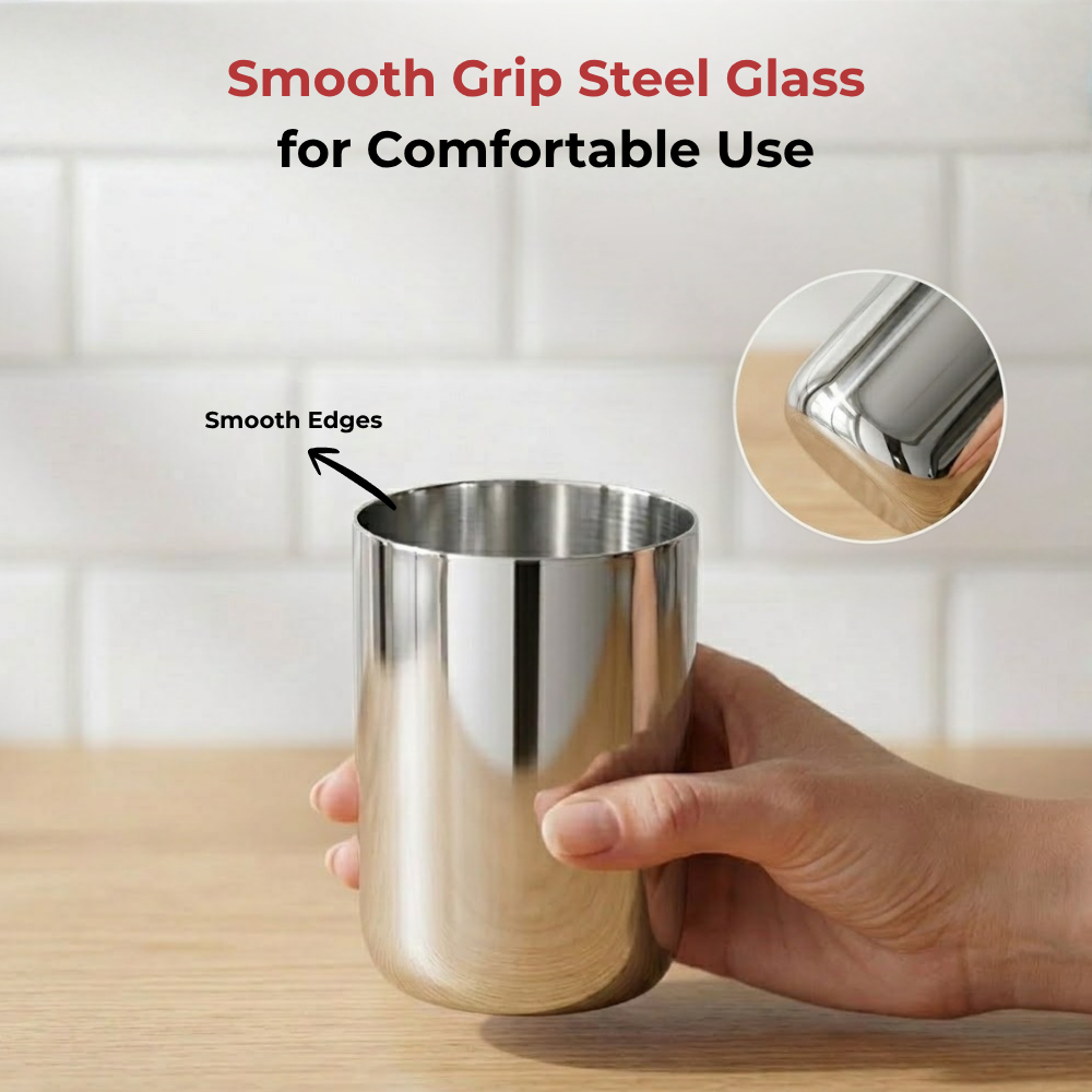 Vinod Stainless Steel Juicee Glass Set of 6, in-use view