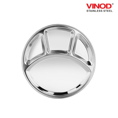 Vinod Stainless Steel Bhojan Thali, 4 Compartment Lunch & Dinner Plate