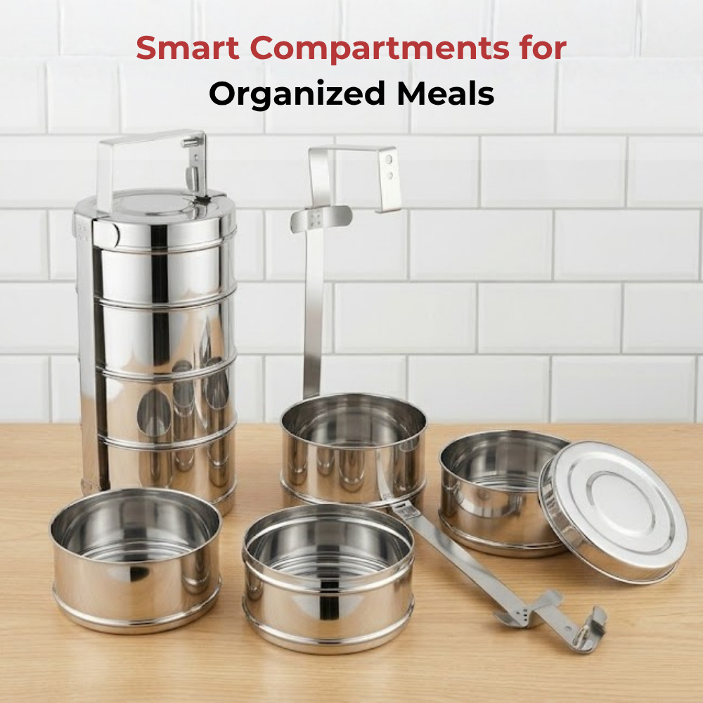 Vinod Bombay Stainless Steel Tiffin 4 Compartment, top view