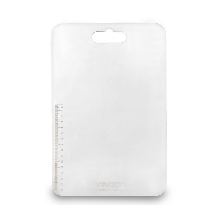 विनोद स्टेनलेस स्टील चॉपिंग बोर्ड - रसोई के लिए कॉम्पैक्ट 30.5 x 20 सेमी कटिंग बोर्ड, जंग-रोधी, अत्यधिक टिकाऊ, जगह बचाने वाला, मांस, फल और सब्जियों के लिए आदर्श