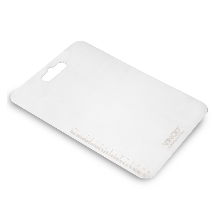 विनोद स्टेनलेस स्टील चॉपिंग बोर्ड - रसोई के लिए कॉम्पैक्ट 30.5 x 20 सेमी कटिंग बोर्ड, जंग-रोधी, अत्यधिक टिकाऊ, जगह बचाने वाला, मांस, फल और सब्जियों के लिए आदर्श