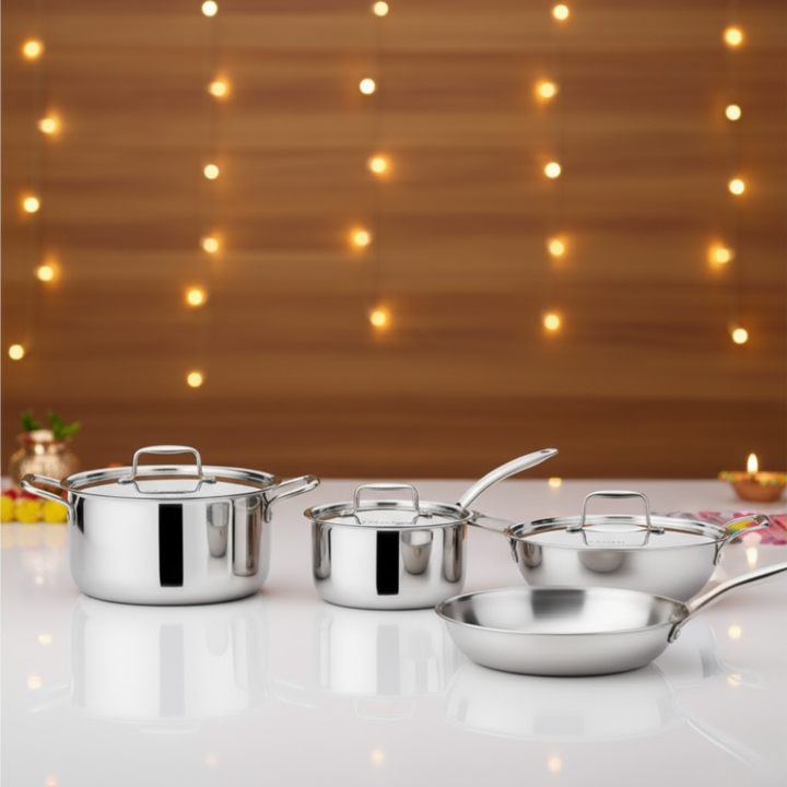 Vinod & Doniv Titanium Triply Stainless Steel 4 Pieces Mini Cookware Set