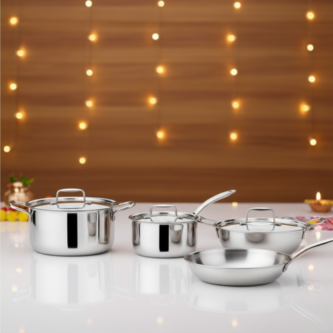 Vinod & Doniv Titanium Triply Stainless Steel 4 Pieces Mini Cookware Set
