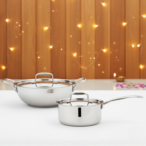 VINOD Doniv Titanium Triply Stainless Steel 2 Pieces  & Kadhai 3.3 Liter & Sauce Pan Set 2.2 Liter