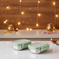 विनोद स्टेनलेस स्टील मील कैरियर (हरा) – छोटा – दो का सेट