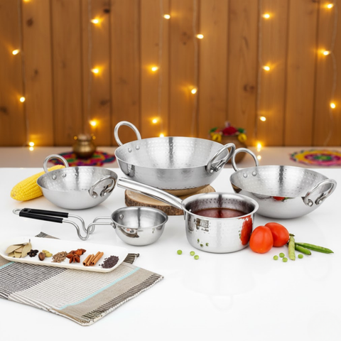 Vinod – Claro Heavy Gauge Stainless Steel Hammered Cookware Set - 5 Pcs