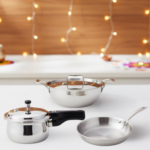 VINOD Doniv Titanium Triply Stainless Steel 3 Piece Cookware Set