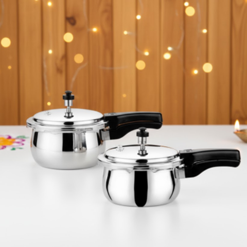 विनोद डोनिव टाइटेनियम ट्रिपली स्टेनलेस स्टील 2 पीस प्रेशर कुकर कॉम्बो सेट - 2 लीटर और 3 लीटर