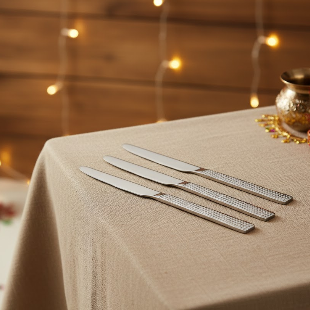 Vinod Stainless Steel 6 Pcs Hammered Finish Dessert Knife, Cutlery Set, Rust Free, Butter Jam Knife, Mirror Polish Premium Butter Spreader, Tableware, Silver