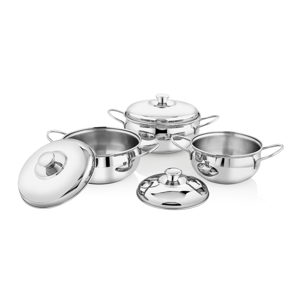 विनोद स्टेनलेस स्टील 61 पीस डिनर सेट प्रीमियम किचन सेट टिकाऊ, डिशवॉशर सुरक्षित, गृहप्रवेश उपहार के लिए भारी गेज डिनर सेट, सिल्वर