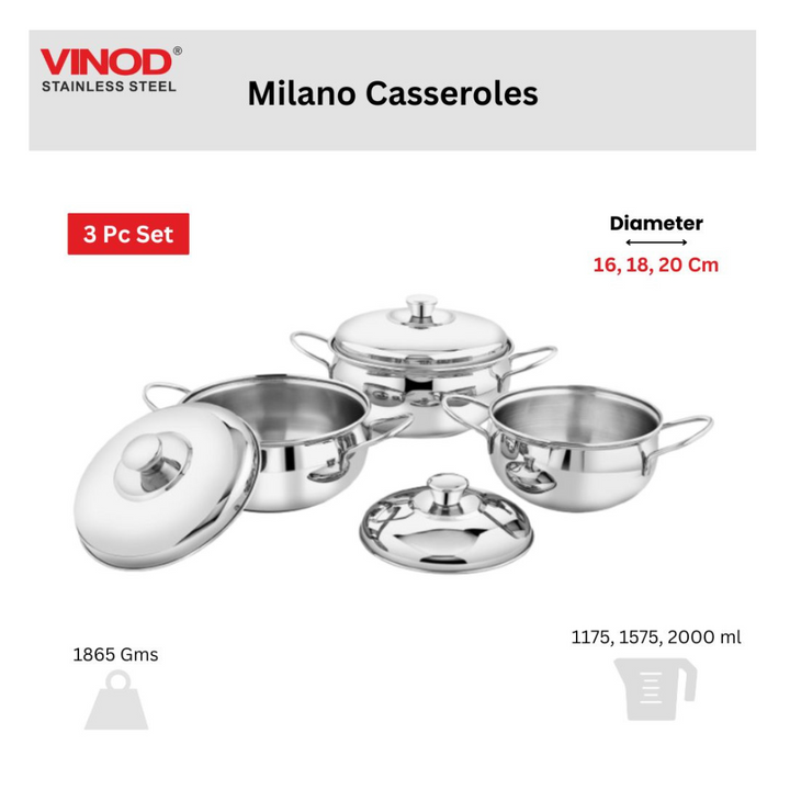 विनोद स्टेनलेस स्टील 61 पीस डिनर सेट प्रीमियम किचन सेट टिकाऊ, डिशवॉशर सुरक्षित, गृहप्रवेश उपहार के लिए भारी गेज डिनर सेट, सिल्वर