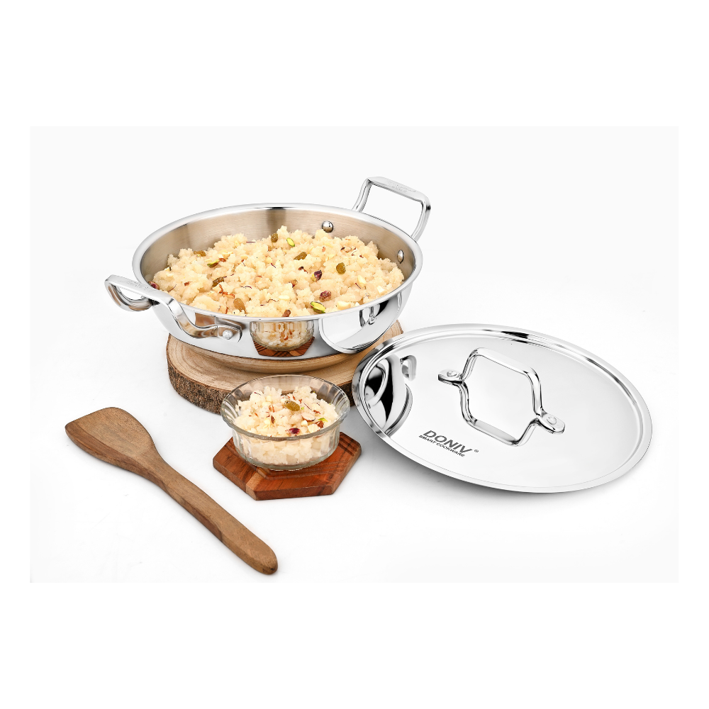 विनोद डोनिव ट्रिपली कढ़ाई ढक्कन के साथ, भारी तले वाली 4.8 लीटर गहरी कढ़ाई, साइड हैंडल के साथ, इंडक्शन और गैस स्टोव के अनुकूल, डिशवॉशर सुरक्षित