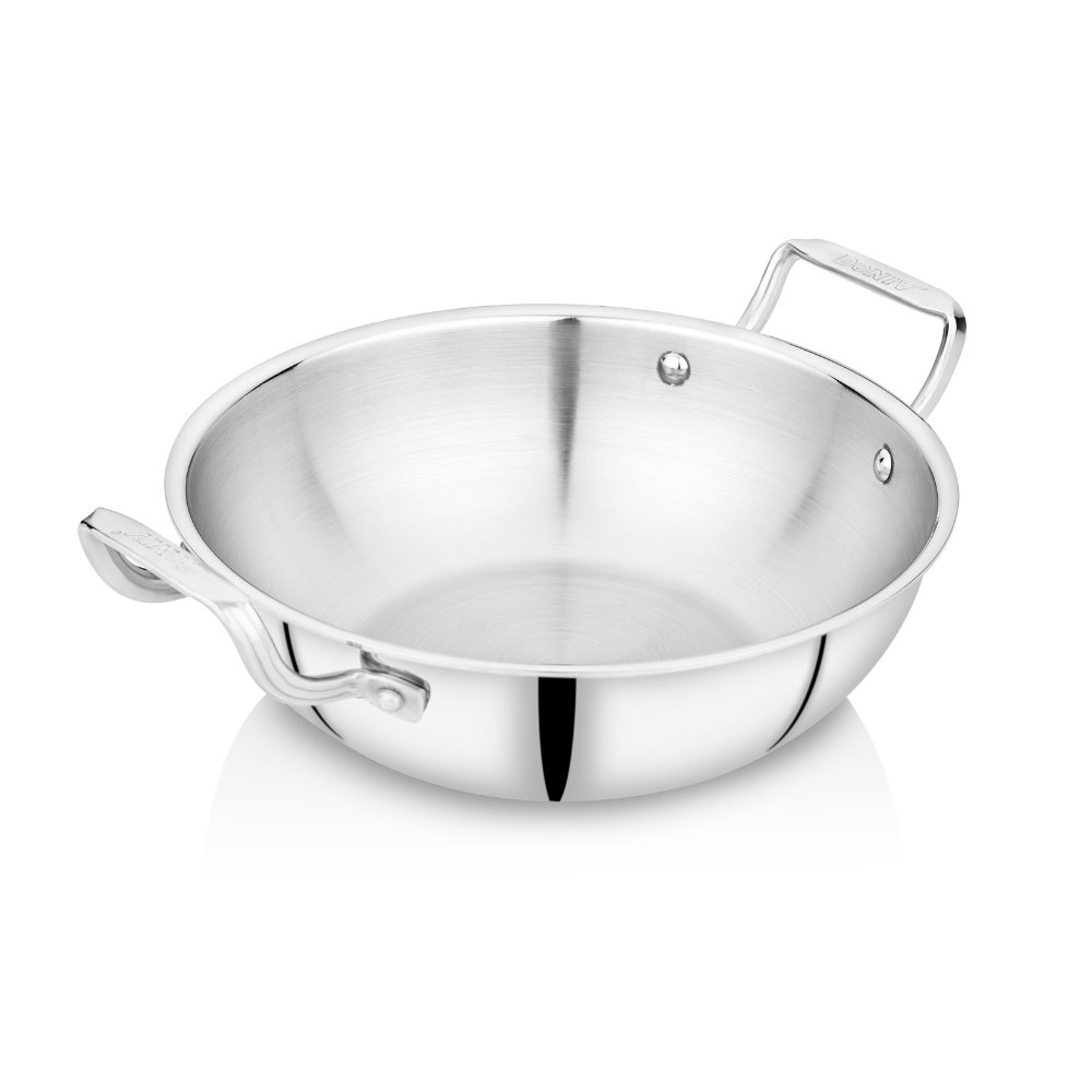 विनोद डोनिव ट्रिपली कढ़ाई ढक्कन के साथ, भारी तले वाली 4.8 लीटर गहरी कढ़ाई, साइड हैंडल के साथ, इंडक्शन और गैस स्टोव के अनुकूल, डिशवॉशर सुरक्षित