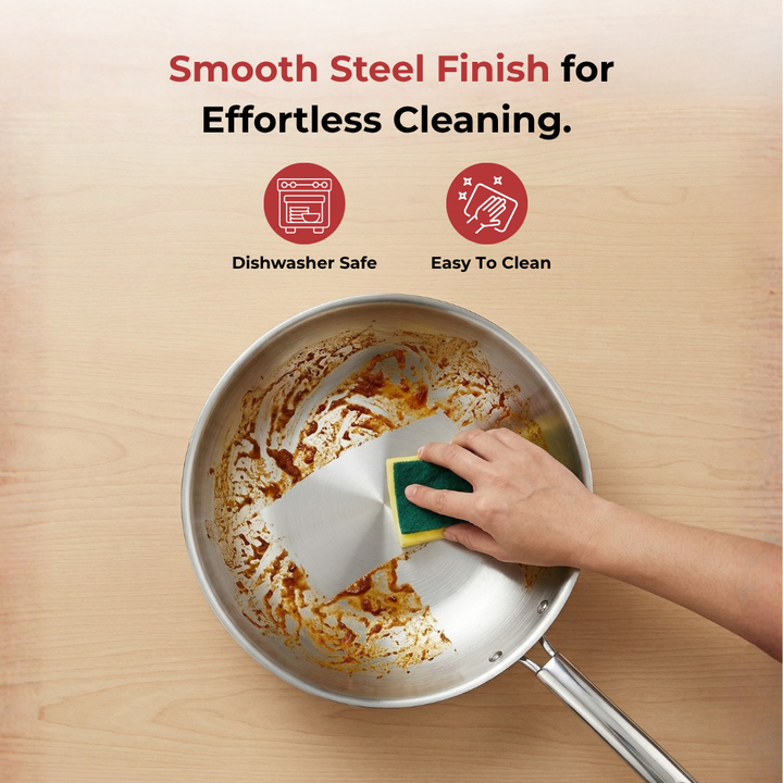 VINOD Doniv Titanium Triply Stainless Steel Wok 26 cms, Capacity 3.30 Liter