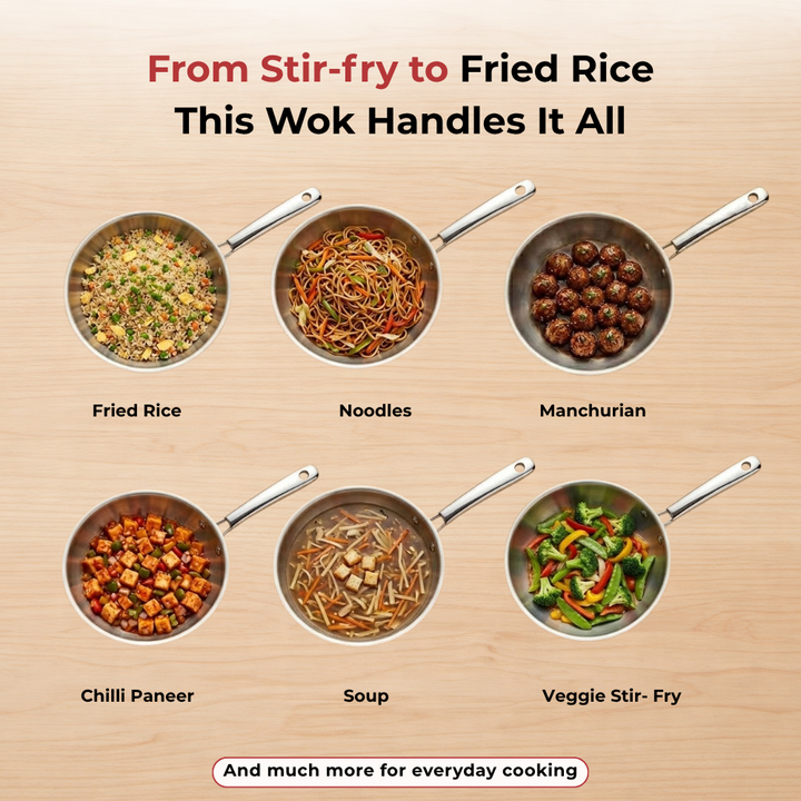 VINOD Doniv Titanium Triply Stainless Steel Wok 26 cms, Capacity 3.30 Liter