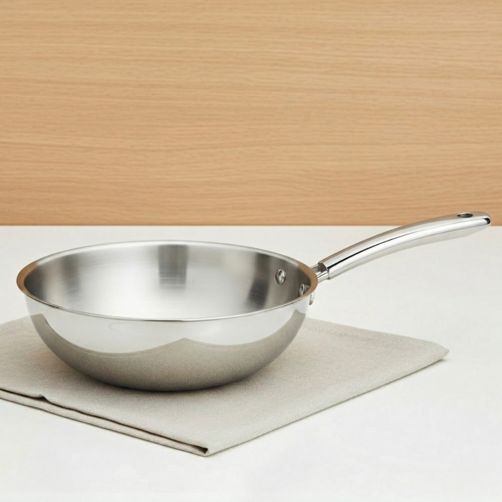 Vinod Doniv Titanium Triply Stainless Steel Wok 26 cms, 3.30 Liter, top view