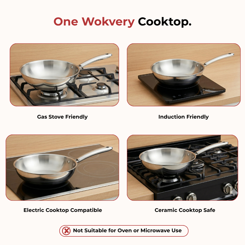 VINOD Doniv Titanium Triply Stainless Steel Wok 26 cms, Capacity 3.30 Liter