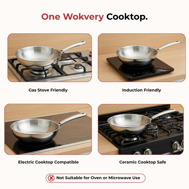 VINOD Doniv Titanium Triply Stainless Steel Wok 26 cms, Capacity 3.30 Liter